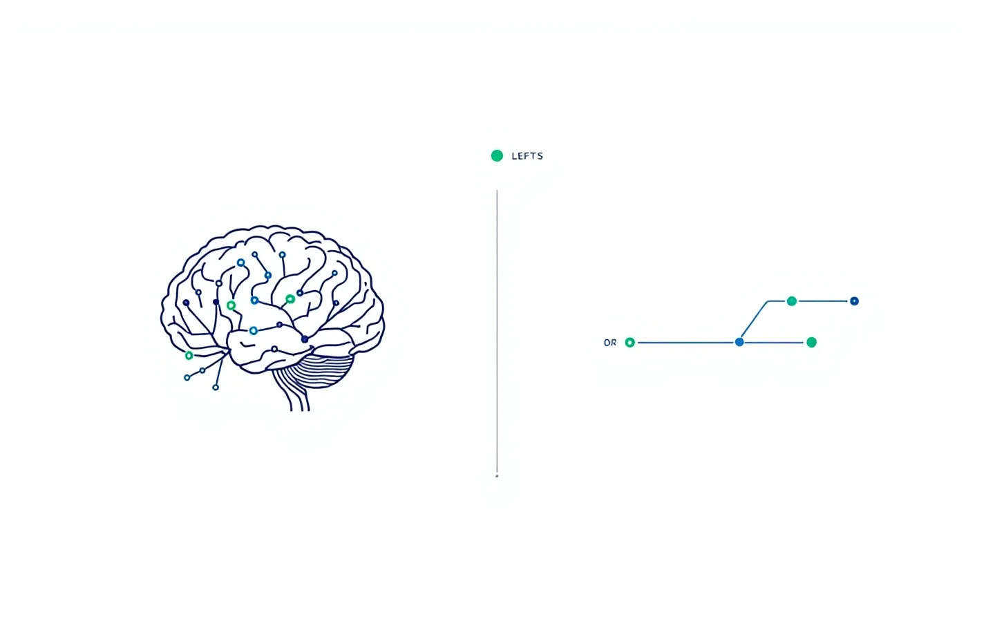 A calm trust-blue governance-style schematic contrasting an abstract central brain-circuit node with a separate peripheral vascular line, on a cool near-white ground